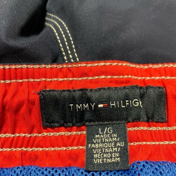 VTG Y2K Tommy Hilfiger Navy Blue Red Lined Hybrid Board Swim Short Contrast L - Picture 10 of 12